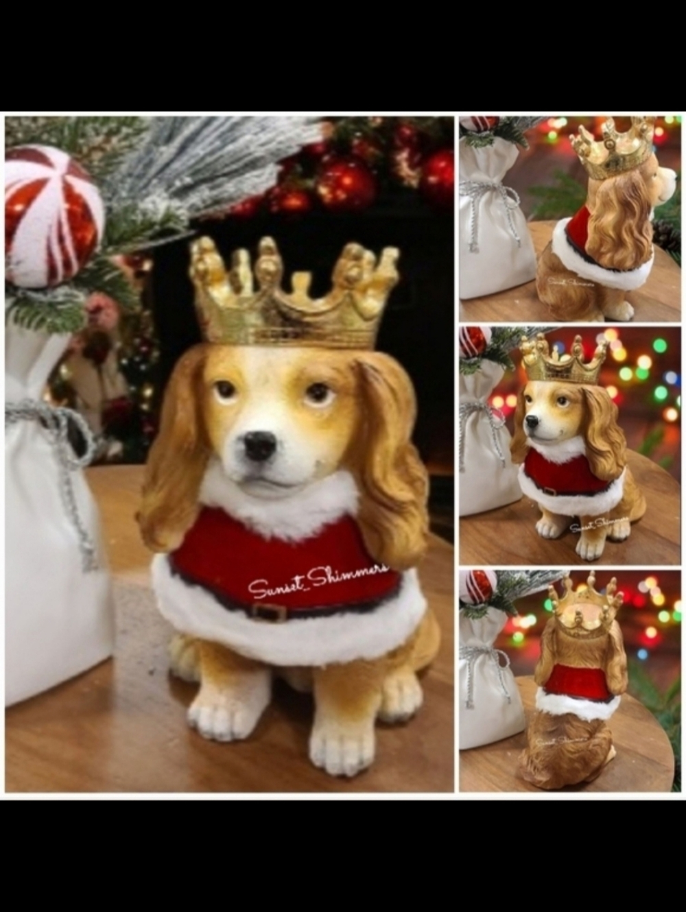 Spaniel / Cavalier DOG Flocked Faux Fur Cape Gold Crown Resin Figure Decor